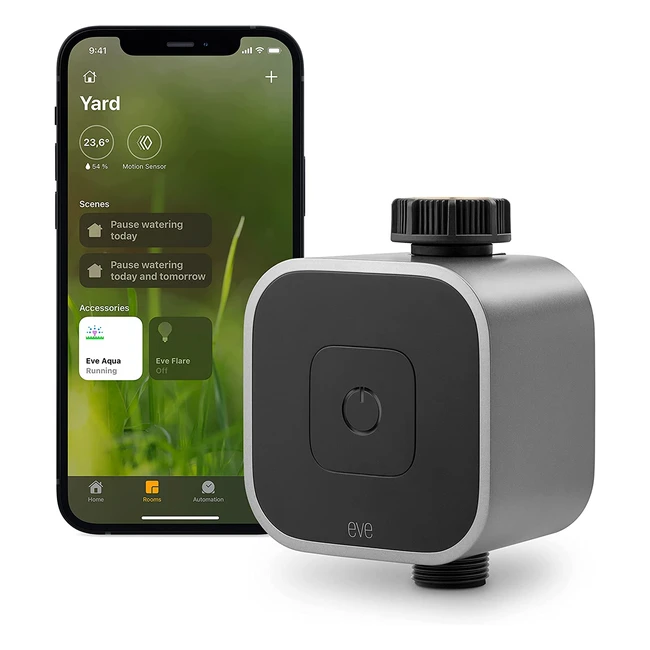 Eve Aqua - Regolatore d'acqua intelligente per app o Siri, irrigazione automatica facile da usare con accesso remoto, compatibile con HomeKit, silver