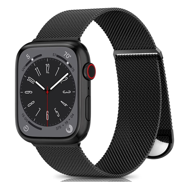 DigiHero Metal Strap for Apple Watch - Stainless Steel Mesh with Sturdy Closure - Series 8 7 6 5 4 3 2 1 SE - Black
