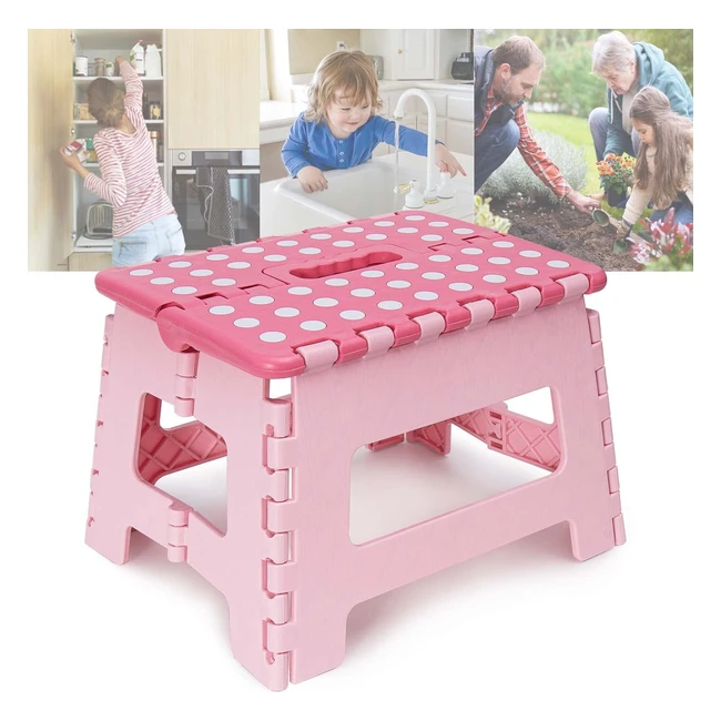 Sturdy Kids Folding Step Stool - Anti-Slip, Foldable, for Home & Outdoor Use - Pink