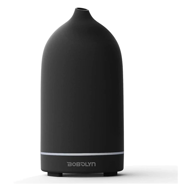 Bobolyn Essential Oil Diffuser - Ceramic Ultrasonic Cool Mist Aromatherapy with Waterless Auto Shutoff and 7-Color LED Light - 100ml Black