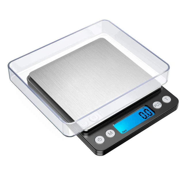 High-Precision Digital Kitchen Scale with Backlit LCD Display - 3000g Capacity, Stainless Steel, 2 Weighing Pans, Batteries Included