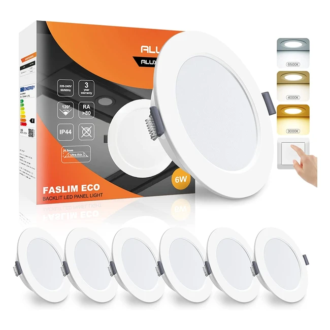 Alusso LED Slim Downlights - 3 Color Temperature Adjustable - 6W - IP44 Waterproof - 6 Pack