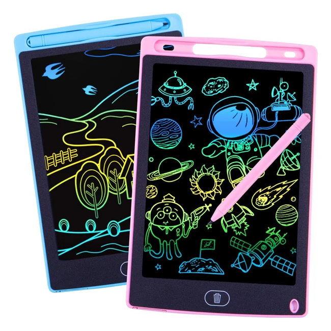 Lot 2 Tablettes Dessin Enfants 8,5 Pouces LCD Magique - Jouet Créatif avec Bouton Effaçable - Rose et Bleu