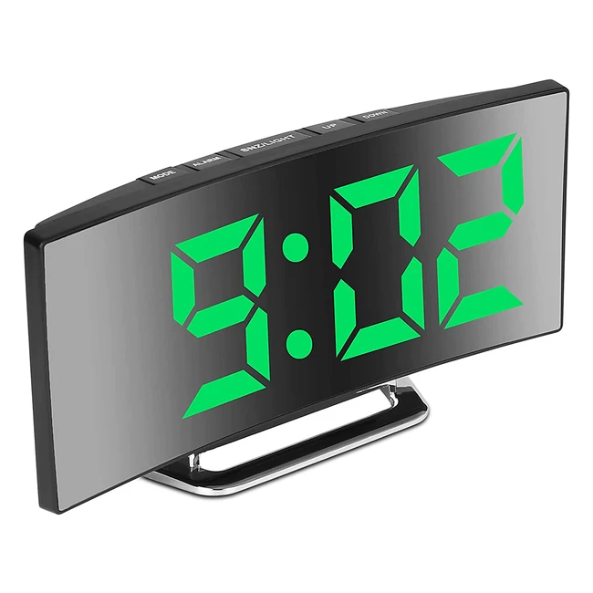 Réveil numérique à écran miroir LED 7 pouces, 2 niveaux de luminosité, date, température, répétition d'alarme, chargement USB et piles