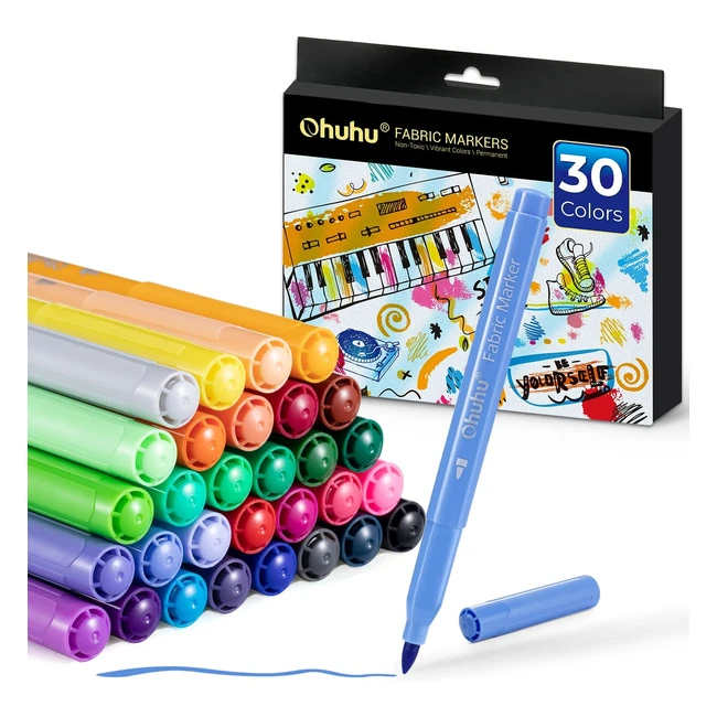 Ohuhu Fabric Marker Pens - 30 Vibrant Colors for Clothes, DIY, and More