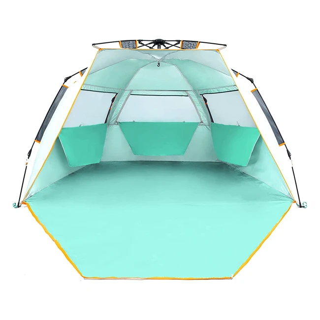 Tente de plage déployable 3-4 pers. UPF 50 abri solaire portable instantané avec porche tendu et fermeture éclair - Vert menthe