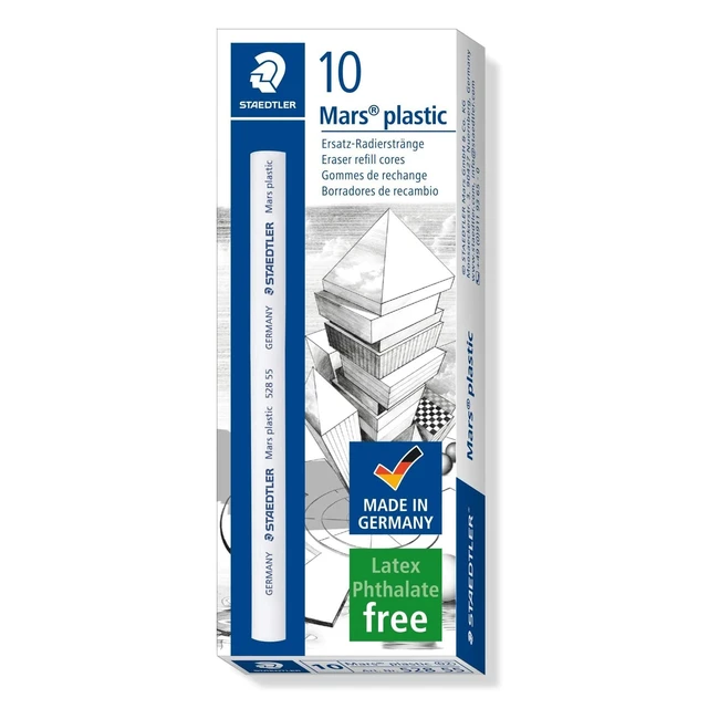 Staedtler Mars Plastic - Recharge de gommes pour portegomme sans phtalates ni latex - Boîte de 10 gommes plastiques 528 55