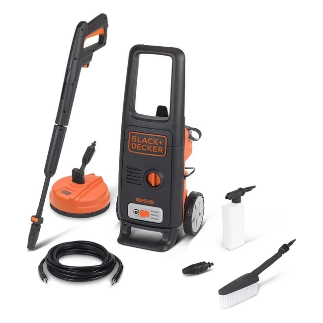 Black+Decker BXPW1600PE High Pressure Washer - 1600W, 125 Bar, 420L/h with Patio Cleaner and Fixed Brush