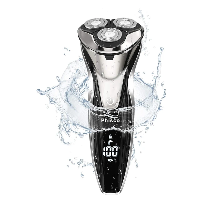 Phisco Electric Shaver for Men - Wet and Dry, Rechargeable, IPX7 Waterproof, 3D Rotary Shaver with Pop-up Trimmer and LCD Display
