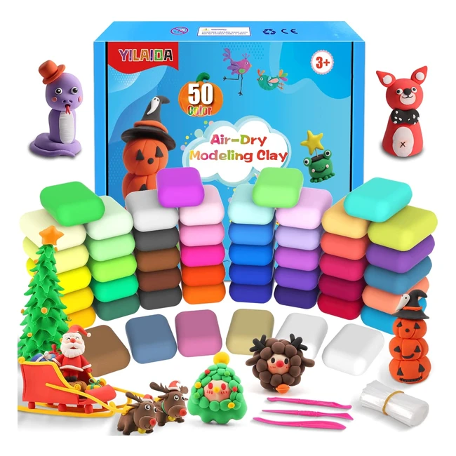 50 Colors Air Dry Clay Set with Tools - Safe & Non-Toxic Modelling Clay for Kids - DIY Gifts