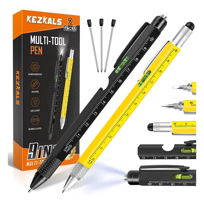 9in1 Multifunctional Tool Pen Set for Men - Twist Ballpoint, Screwdriver, Bottle Opener, Stylus, LED Flashlight - Perfect Gifts for Dad, Fathers Day, Birthday, Christmas