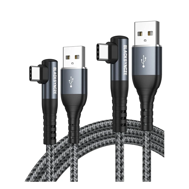 Blacksyncze USB C Cable 2Pack 2M Fast Charging 90 Degree Type C Charger Cable for Galaxy S21 S20 S10 A21s A51 A71 Huawei P40 P30 OnePlus Xperia