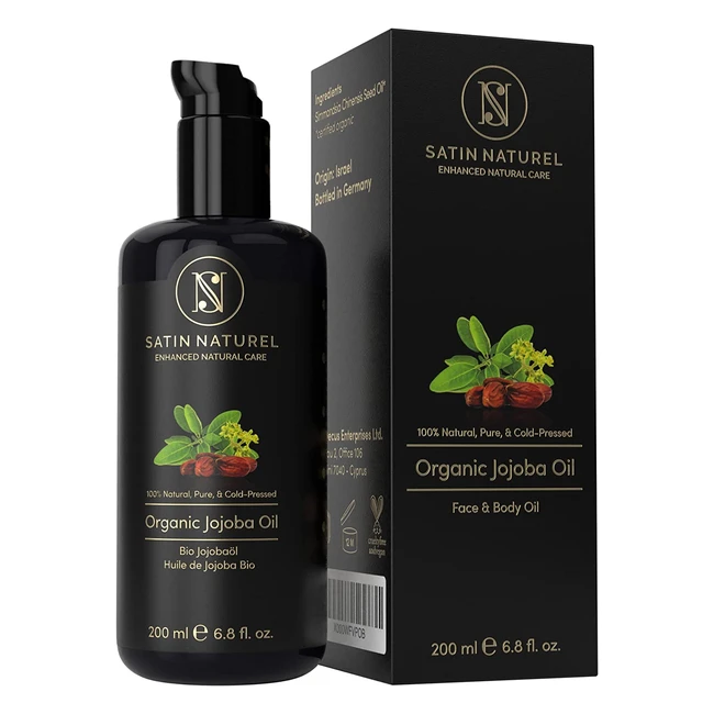 Organic Jojoba Oil 100% Pure, Vegan, Coldpressed - Skin Care Rich in Vitamin E for Soft Skin, Hair, and Nails by Satin Naturel