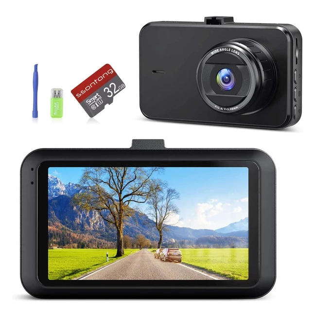 SSONTONG 1080P FHD Car Dash Cam with Night Vision, Loop Recording, and Parking Monitor - 32GB SD Card Included