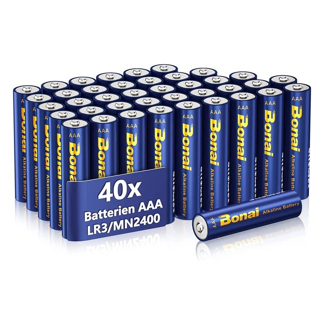 Bonai Longlife AAA Batterie - Pack da 40, Alcaline 1.5V Ad Alta Capacità, LR3, Imballaggio Ecologico
