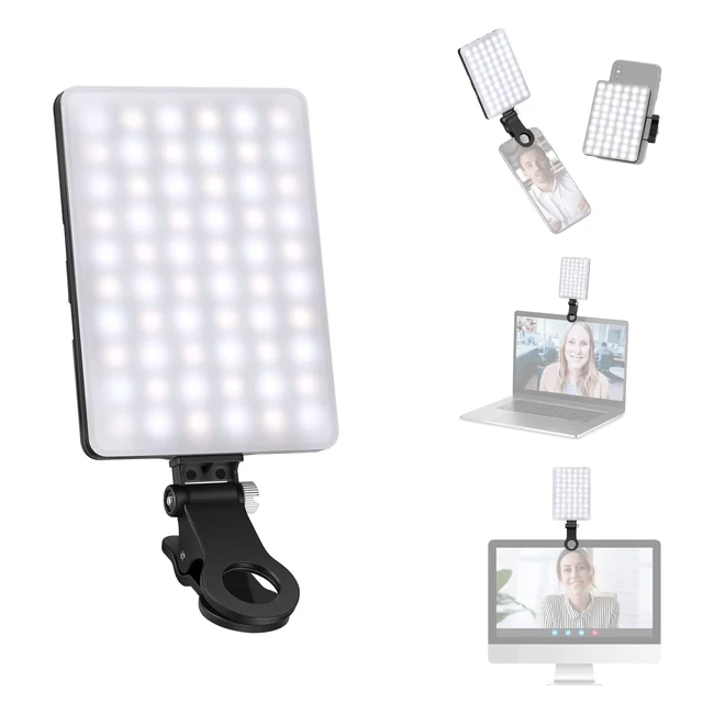 Neewer LED Selfie Light - High Power 60 LED, Rechargeable, 3 Light Modes, Portable Clip-On Light for Phone/Tablet/Laptop, Zoom Call, TikTok Video Fill Light - CRI 95