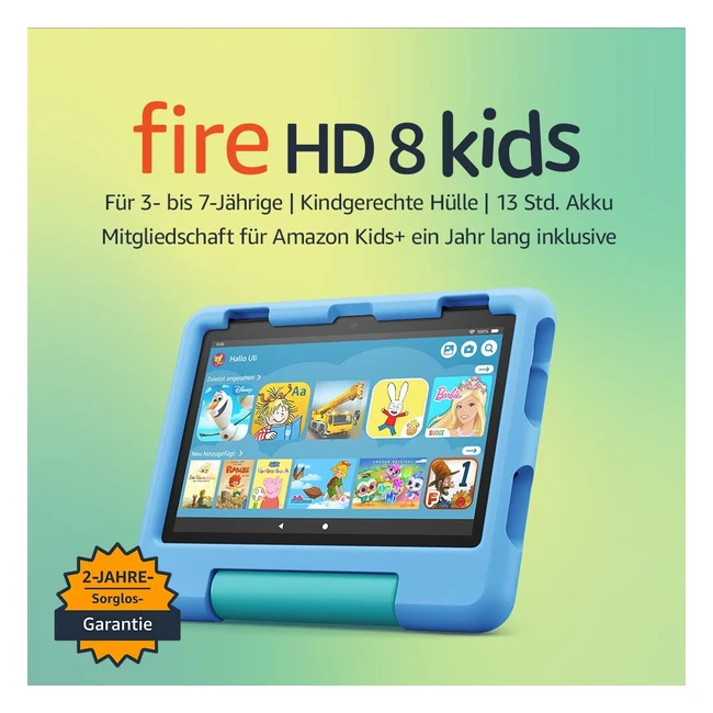 Fire HD 8 Kids-Tablet 2022 - 8 Zoll HD-Display, 32GB, kindgerechte Hülle, 2 Jahre Sorglos-Garantie