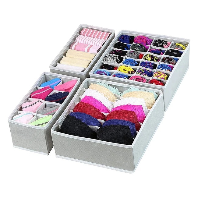 4-Piece Underwear Drawer Organizer Set - Fabric Storage Boxes for Clothes, Bras, Socks, Ties, Scarves - Antibacterial, Dustproof, Odorless