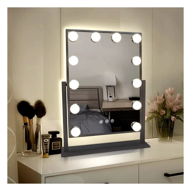 Turewell Hollywood Makeup Mirror with Lights - Large Lighted Vanity Mirror with 3 Color Light, 12 Dimmable LED Bulbs, Smart Lighted Touch Control Screen, 360 Degree Rotation - Black