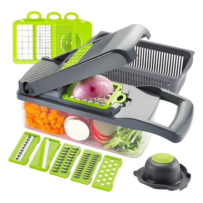 Ourokhome Vegetable Chopper Slicer Dicer - 12-in-1 Fruit Cutter Mandoline Slicer with 7 Stainless Steel Blades and Storage Container