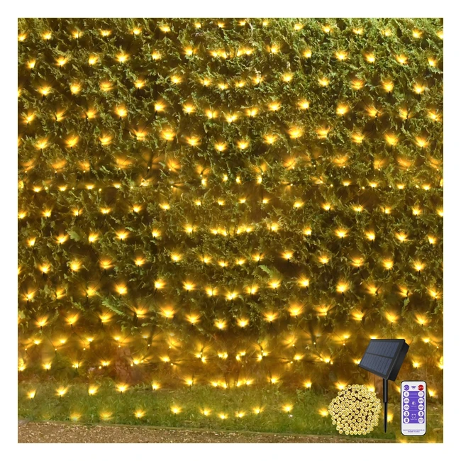 Solar Powered Net Lights - 45 x 15m Mesh Fairy Lights with Remote - Warm White