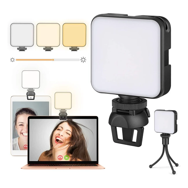 Lampe LED rechargeable pour vidéoconférence avec clip - 64 perles de lampe, 3 modes d'éclairage et température de couleur réglable - Idéal pour travail à distance, selfie, maquillage