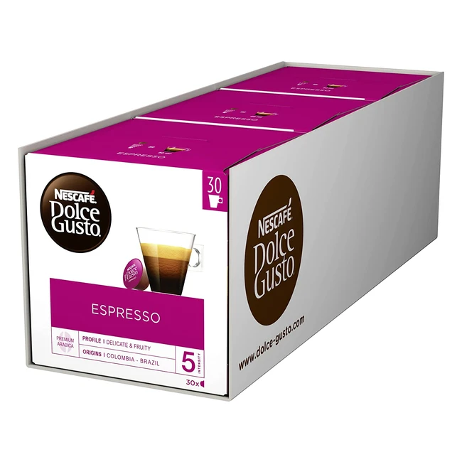 Nescafé Dolce Gusto Espresso Vorratsbox - 90 Kaffeekapseln aus 100% edlen Arabica Bohnen mit fruchtiger Granatapfelnote - 3er Pack (3x30 Kapseln)