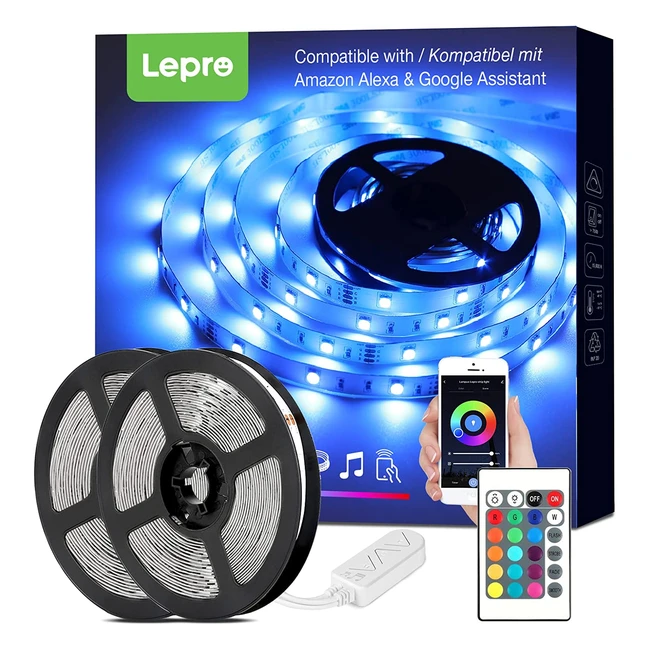 LEPRO WiFi Smart LED Strip Lights - RGB, Alexa & Google Assistant Compatible, Music Sync, App Control, 150 LEDs x 2 pcs (10m), Color Changing for Home Party