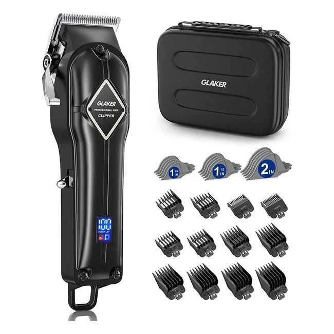 Glaker Cordless Hair Clippers for Men - Professional Barber Clipper Kit with 15 Guide Combs for Haircut Trimming and Grooming