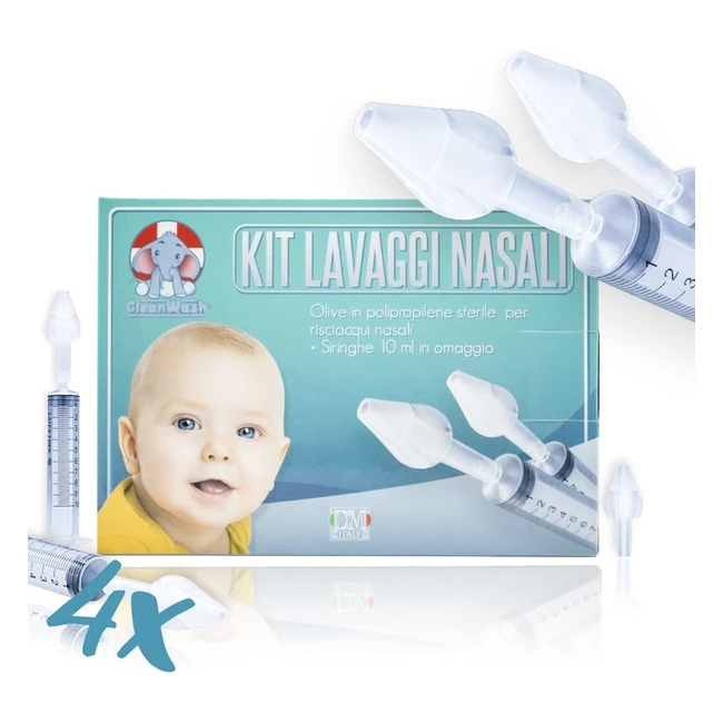 Clean Wash Kit per Lavaggio Nasale - 4 Olive e 2 Siringhe - Dispositivo Medico Certificato