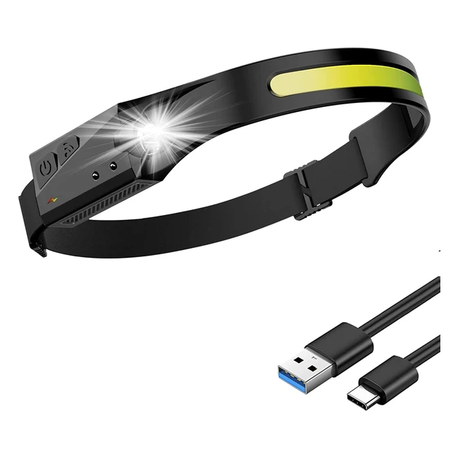 Longyifa Rechargeable LED Head Torch - Motion Sensor, Water-resistant, Lightweight for Running, Cycling, Camping, Hiking