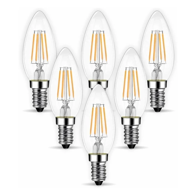 AcornSolution 6x E14 LED Candle Bulbs C35, Non-Dimmable, Warm White 2700K, 4W LED Filament, 40W Equivalent, Pack of 6