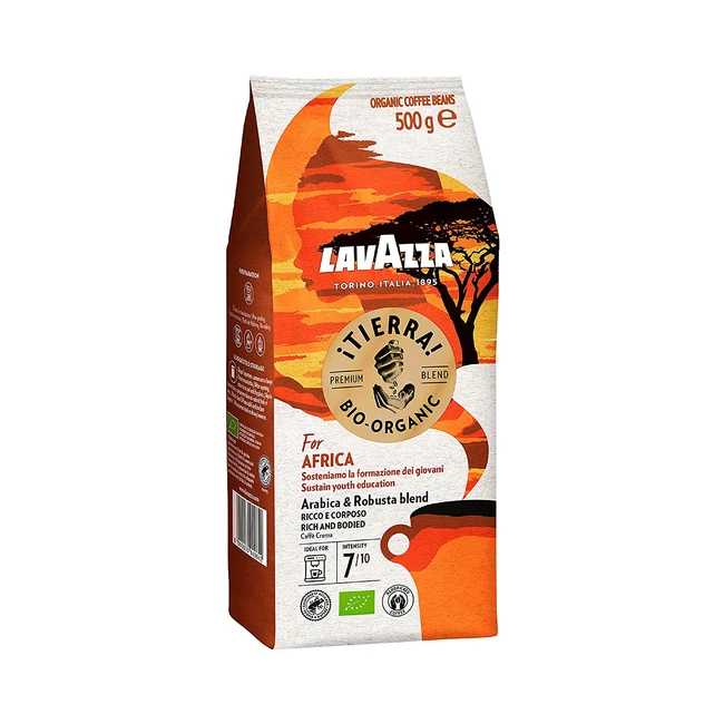 Lavazza Tierra for Africa Kaffeebohnen - Vollmundiger Geschmack mit Schokoladen- und Trockenfruchtaromen - Bio-Arabica & Robusta - Mittlere Röstung - 500g Packung