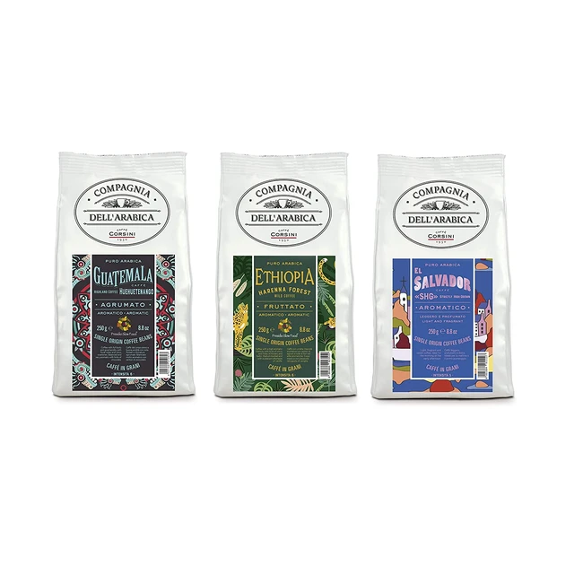 Caff Corsini - Single Origin Kaffeebohnen aus Guatemala, Äthiopien und El Salvador - 3er Pack (750g)