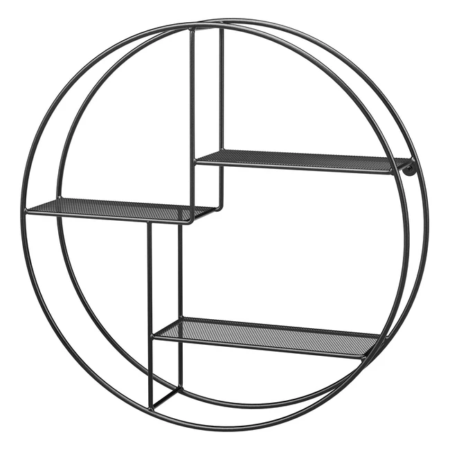 Songmics Industrial Metal Wall Shelf - Unique Round Design with Mesh Panels - 55cm Diameter - LFS01BK