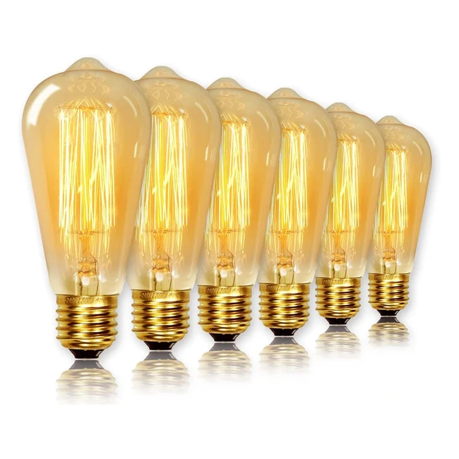 Vintage ST64 Light Bulbs - 6 Pack, Dimmable, Warm White, Squirrel Cage Filament