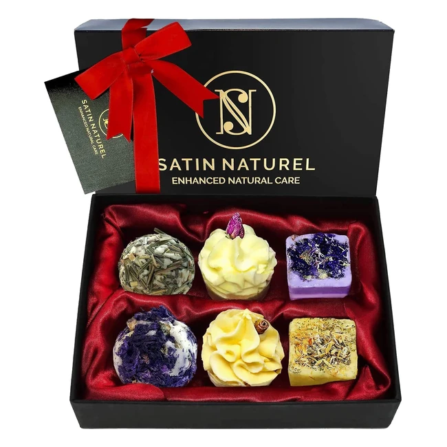 Organic Bath Bombs Gift Set - 6 Handmade Bombs with Essential Oils and Shea Butter for Deep Skin Hydration and Relaxation by Satin Naturel