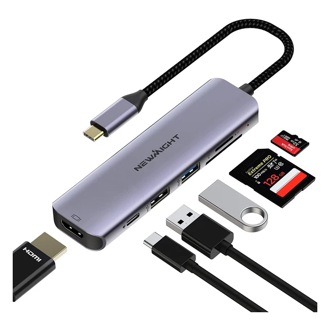 Newmight 6-in-1 USB C Hub with 100W Power Delivery HDMI 4K30Hz USB 30 SDTF 