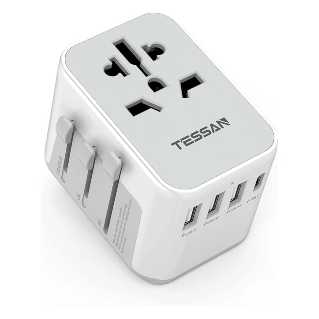 Adaptateur de voyage Tessan avec 3 ports USB et 1 type C pour USA, Canada, UK, Italie, Australie, Chine, Japon et Thaïlande