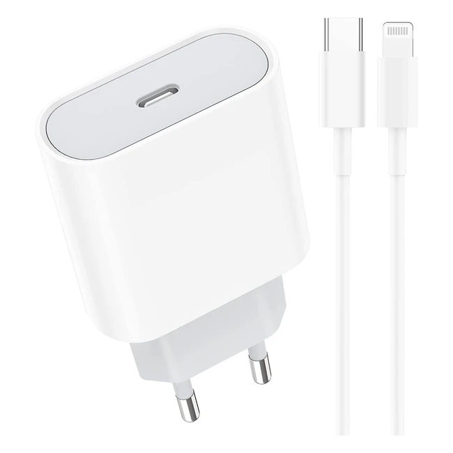 Chargeur rapide Sakahyro 20W USB-C avec câble 2m pour iPhone 14/13/12, AirPods et autres appareils