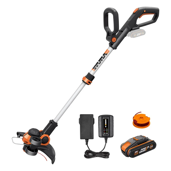 WORX 20V Cordless Grass Trimmer WG163E1 - 2in1 Trimmer/Edger with 1x 20Ah Battery, 90° Head Pivot, Command Feed System