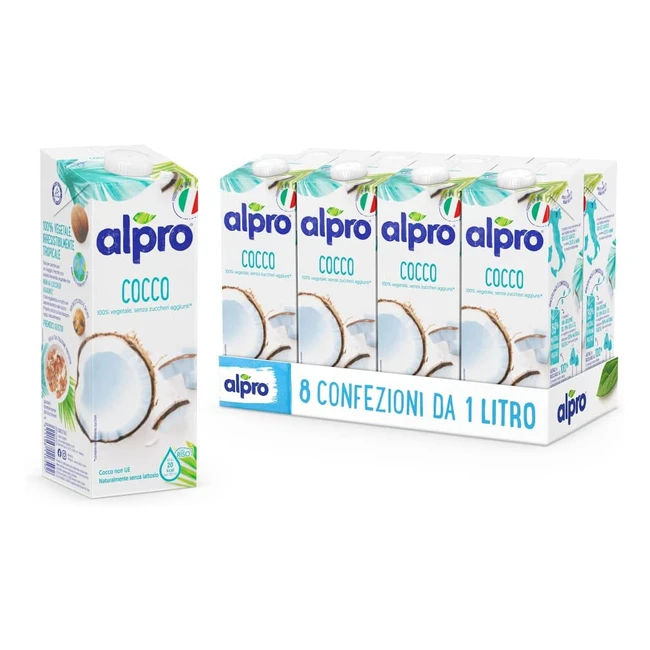 Bevanda al cocco Alpro Classico 100% vegetale con vitamine B2, B12 e D - 8 confezioni da 1 litro