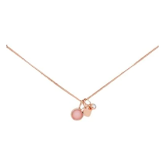 Fossil Women's Rose Gold Stainless Steel Necklace - Heart Charm, Rose Quartz, and Glitz Accents