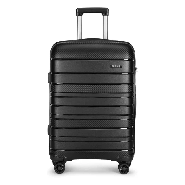 Kono Lightweight Polypropylene Cabin Suitcase - 55cm, TSA Lock, 4 Spinner Wheels, 40L - Black