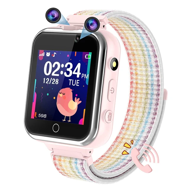 Smartwatch per bambini PTHTECHUS con chiamata telefonica, giochi e funzione SOS - Rosa