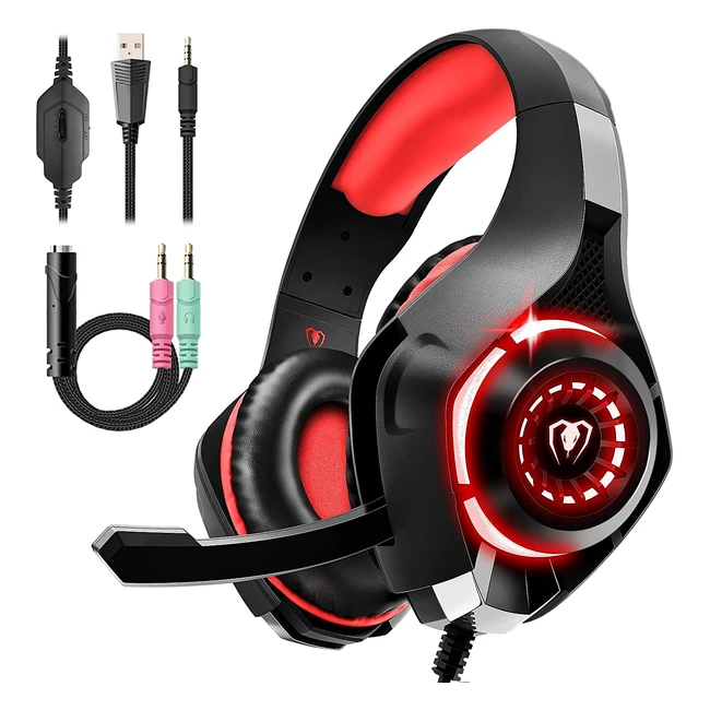 PS4/PS5 Gaming Headset with Noise Reduction Mic & LED Light - Overear Headphones for Xbox One, PC, Laptop & Mobile - Lightweight Design
