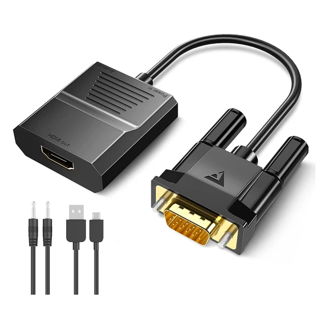 Adattatore VGA to HDMI 1080P Foinnex - Convertitore VGA to HDMI con Audio Video Adapter per Collegamento Laptop, Proiettore, PC, TV Box, Monitor HDTV