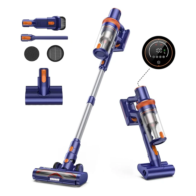 Buture Cordless Vacuum Cleaner 400W 33KPA with Smart Touch Screen - Powerful Lightweight Stick Vacuum for Floor, Carpet, Pet Hair - Removable Battery, 15L Dust Cup