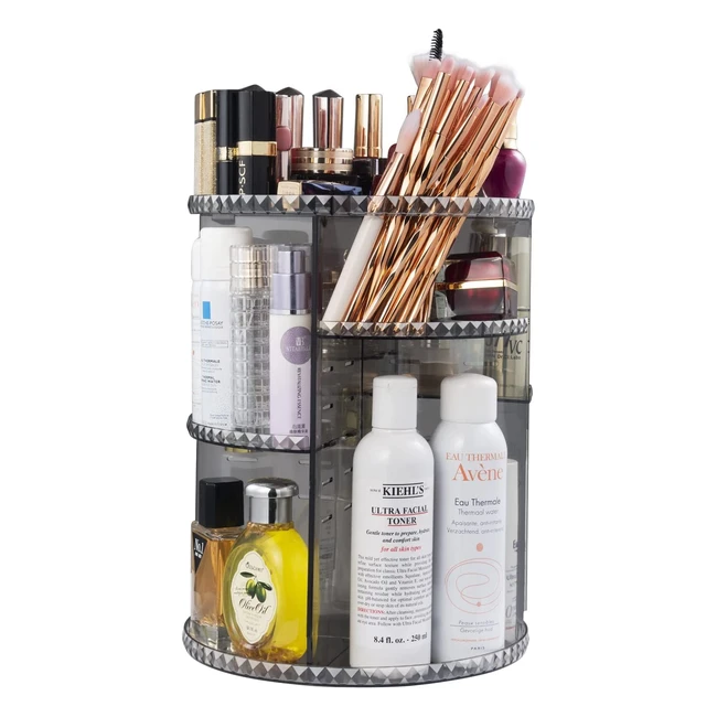 Eloki Makeup Organizer - 360 Degree Rotating Beauty Storage with 6 Adjustable Layers for Vanity Table - Diamond Grey