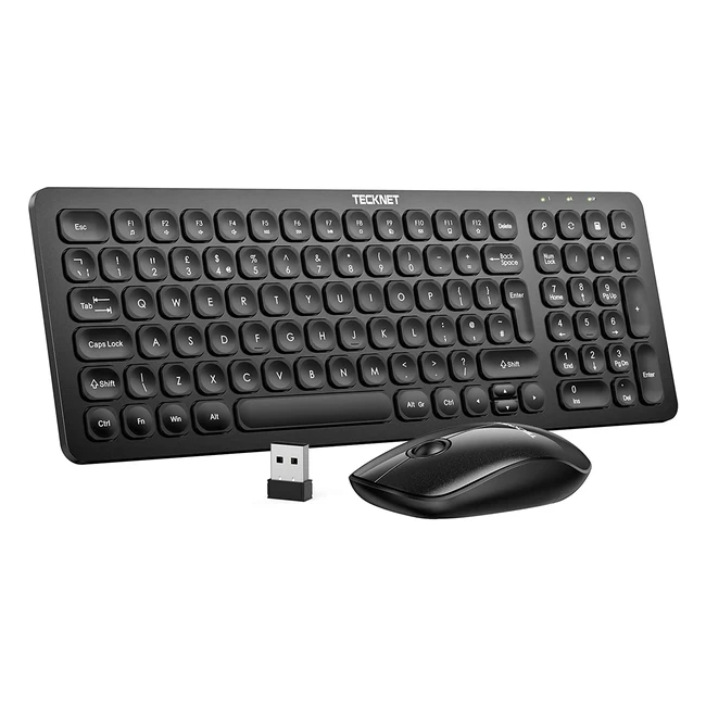TeckNet Wireless Keyboard and Mouse Set - Ergonomic Design, Silent, 2.4G Cordless Combo with 12 Multimedia Keys for Windows PC/Laptop/Desktop